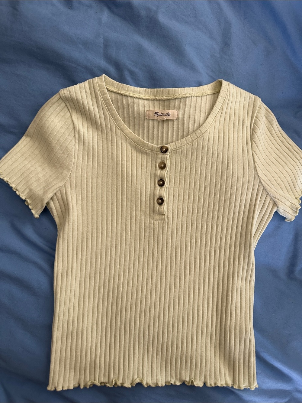 Madewell Short-Sleeve Ribbed Henley Top in Green
